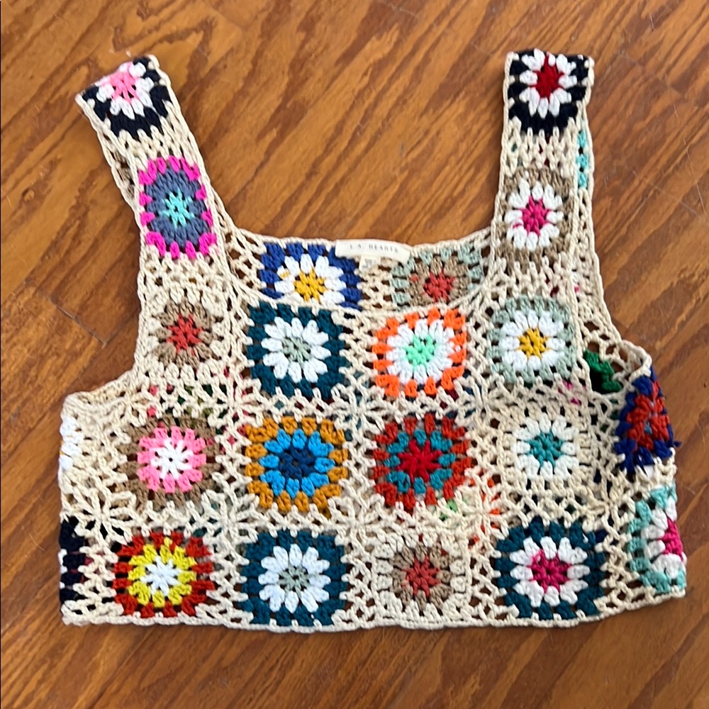 La Hearts Multicolor Crochet Crop Top